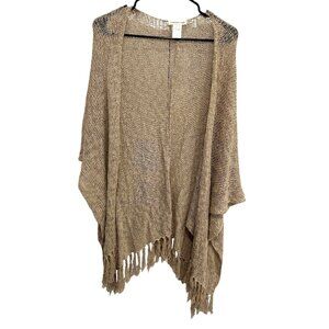Coldwater Creek Lightweight Beige Open Knit Fringe Cardigan Wrap